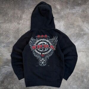 Vintage NHRA Black Full Zip Graphic Hoodie Men's Size Small Skater Grunge Y2K